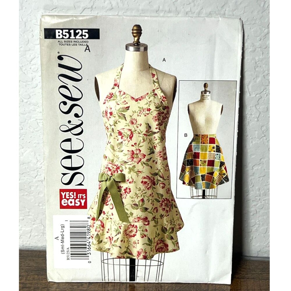 SEE & SEW Sewing Pattern Two Apron Options Cooking Cleaning Uncut S/M/L B5125
